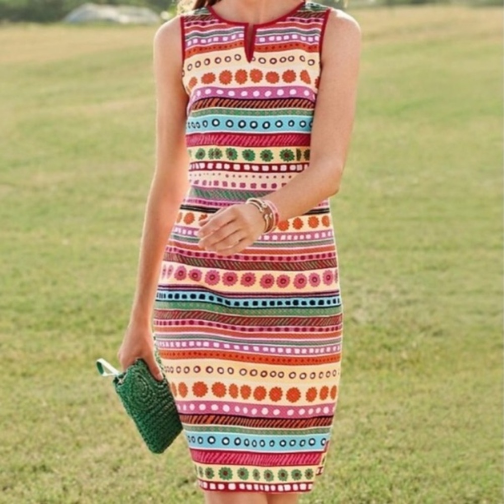 Talbots Flowers and Stripes Retro Sleeveless Pique Sheath Dress Size 4